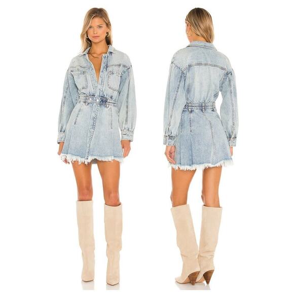 FREE PEOPLE Chain Of Command Denim Minidress Size Large - Picture 1 of 10